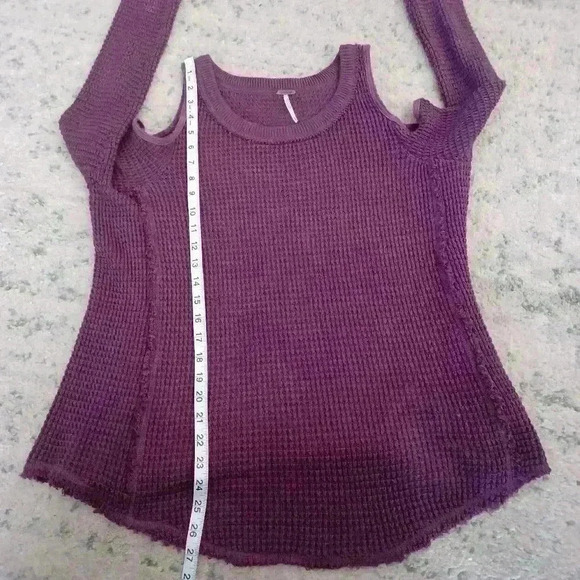 Free People Women'sPurple Sunset Waffle Knit Cold Shoulder Long Sleeve Sweater S - Picture 13 of 13
